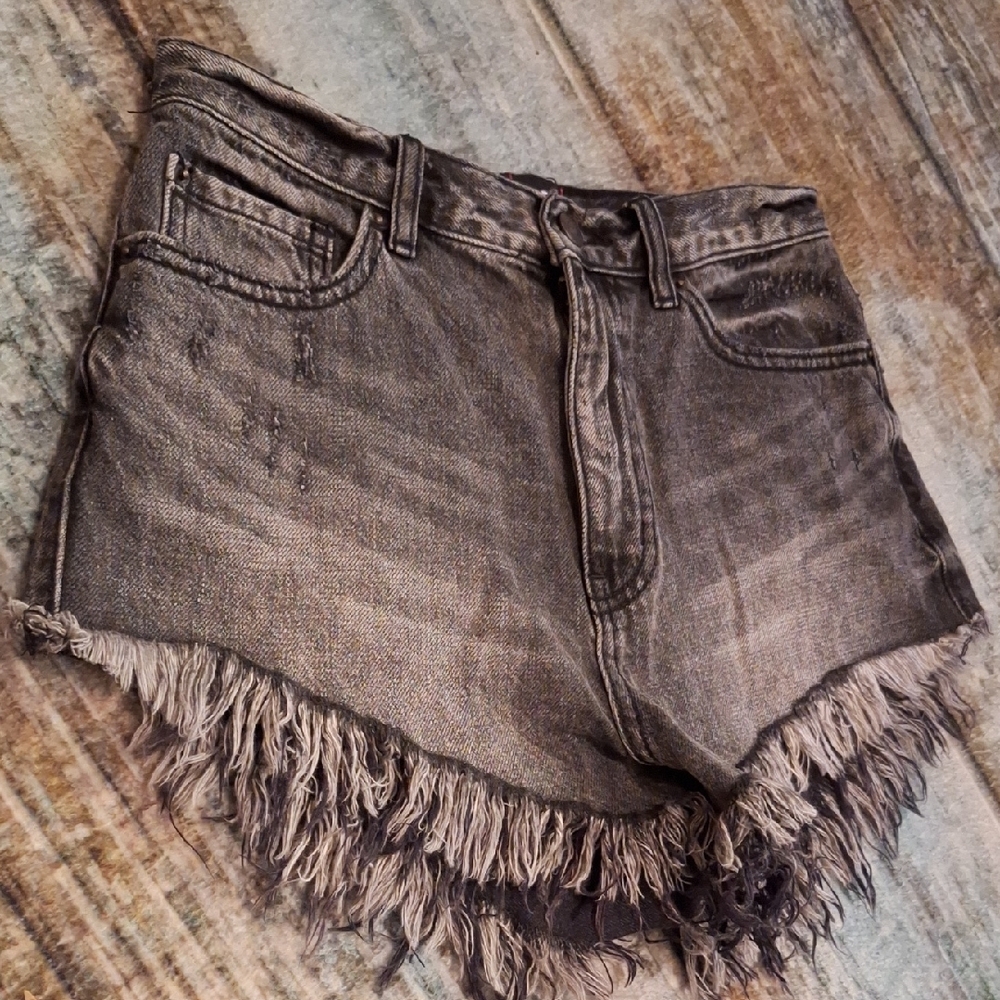 BDG Black High-Waisted Jean Shorts Distressed Fringe.  NWOT Size 27